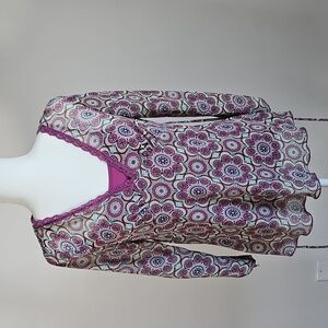 Jordache Y2K 2 Piece Floral Lace babydoll Split Sleeve Top+Tank Purple LG Junior